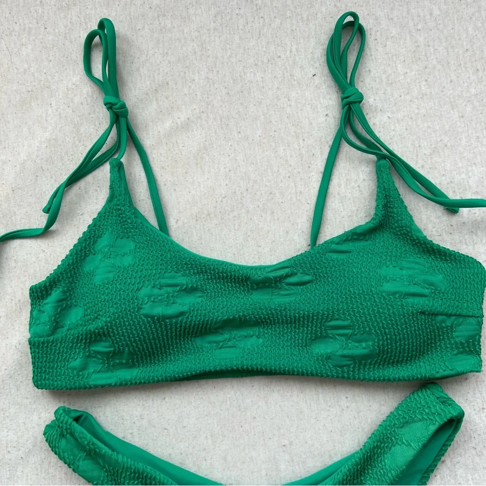 NEW full bikini set green floral swimwear with adjustable straps - Picture 3 of 12